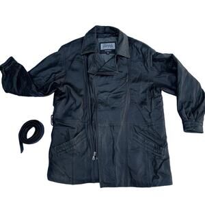 Vintage Wilson's Long Belted Bikercore Goth Rocker Sleek Leather Jacket